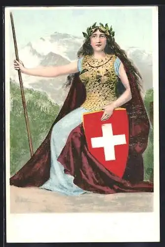 AK Schweiz, Helvetia mit Wappen