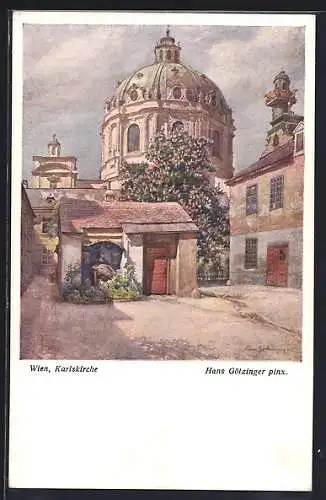 Künstler-AK Wien, Blick zur Karlskirche