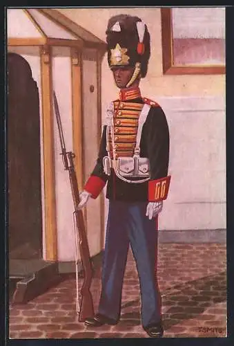 Künstler-AK Garderegiment Grenadiers, Ceremoniele tenue Grenadier, niederländischer Soldat