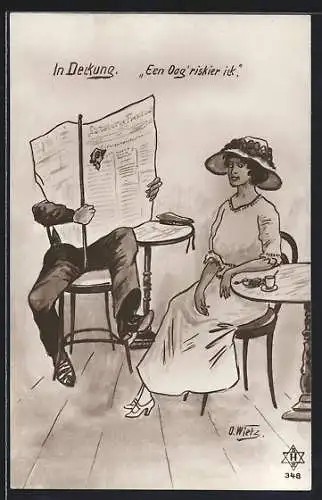 Künstler-AK sign. O. Wietz: Matrose versteckt sich hinter seiner Zeitung