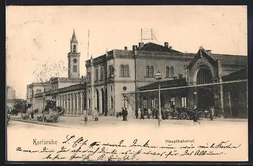 AK Karlsruhe, Hauptbahnhof mit Strassenpartie