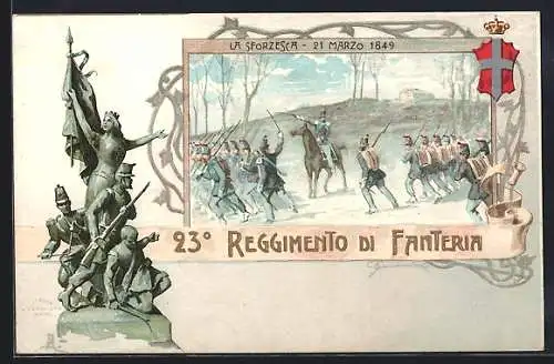 Lithographie 23° Reggimento di Fanteria, La Sforzesca 1849, Italienisches Infanterie-Regiment