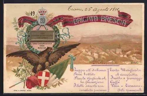 Lithographie Brescia, 20. Reggimento Fanteria, Adler mit Fahne