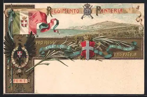 AK Regiment der Infanterie, Reggimento Fanteria, Landschaftsbild, Wappen