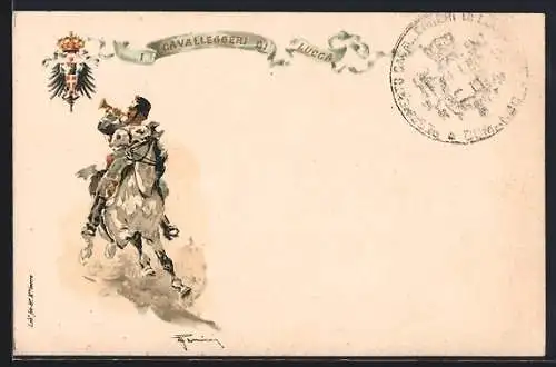 Lithographie 16° Cavalleggeri di Lucca, italienisches Kavallerie-Regiment