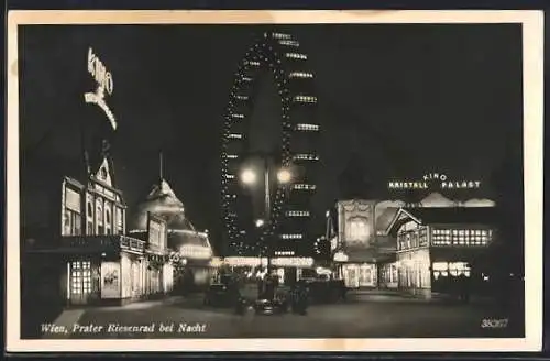 AK Wien, Wiener Prater mit Riesenrad bei Nacht