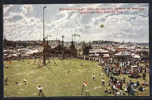 AK Dresden, Dresdener Vogelwiese, Festpostkarte der privileg. Bogenschützengilde 1910