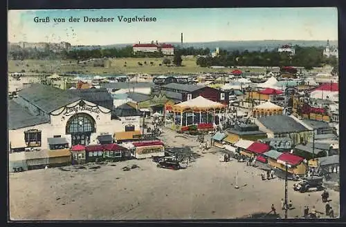 AK Dresden, Dresdener Vogelwiese, Festgelände mit Langs Bierhalle aus der Vogelschau