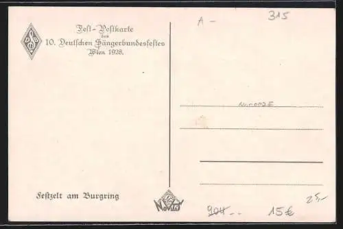 Künstler-AK Wien, 10. Dt. Sängerbundesfest 1928, Festzelt am Burgring, Wappen