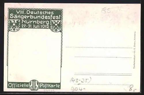 AK Nürnberg, VIII. Deutsches Sängerbundesfest, 27. - 31. Juli 1912