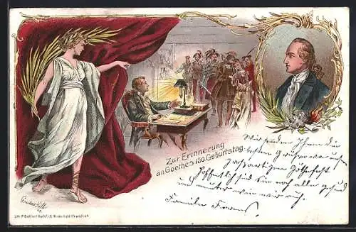 Lithographie Zur Erinnerung an Goethe's 150. Geburtstag, Portrait