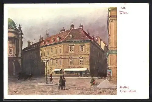 Künstler-AK Wien, Blick zum Kaffee Griensteidl, Herrengasse 1-3