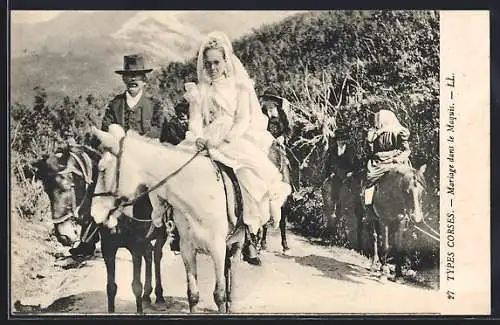 AK Korsische Hochzeit mit der Braut auf einem Schimmel im Hochzeitskleid