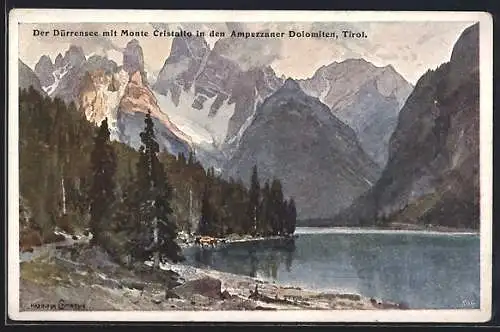 Künstler-AK Edward Harrison Compton: Ampezzaner Dolomiten, Dürrensee mit Monte Cristallo