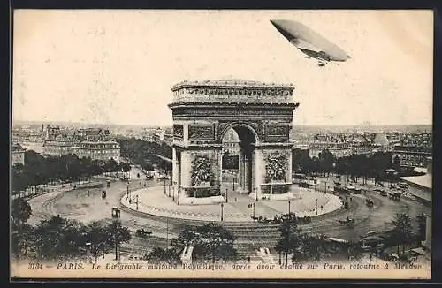 AK Paris, Zeppelin Republique über dem Triumphbogen