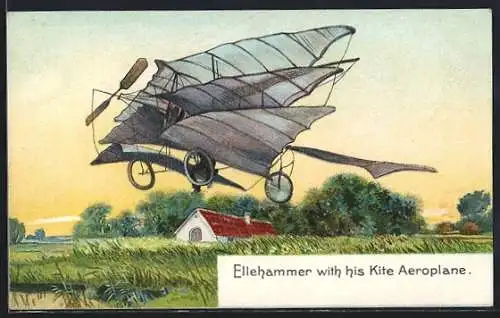 Künstler-AK Ellehammer with his Kite Aeroplane