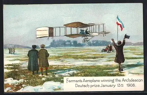 AK Farman`s Aeroplane winning the Archdeacon Deutsch prize January 13th 1908