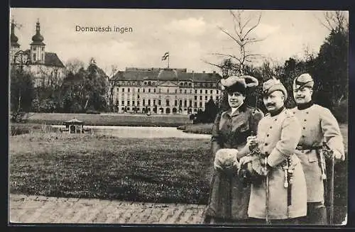 AK Donaueschingen, Schlossblick mit Kaiser Wilhelm II. und dem König von Baden