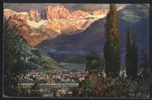 Künstler-AK Rudolf Alfred Höger: Bolzano, Bolzano col Catinaccio, Dolomiti