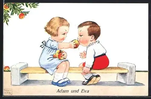 Künstler-AK John Wills: Adam und Eva, Scherz