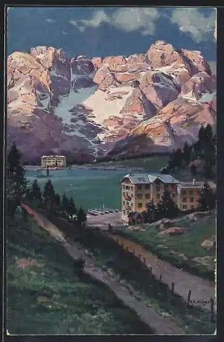 Künstler-AK Rudolf Alfred Höger: Lago di Misurina, Strada delle Dolomiti