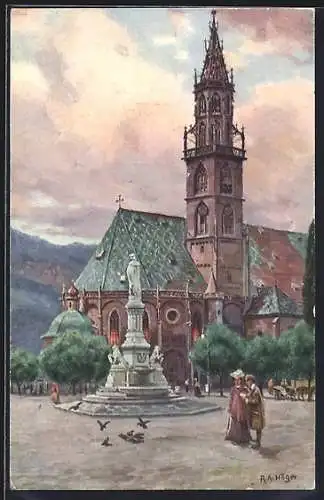 Künstler-AK Rudolf Alfred Höger: Bozen, Blick auf die Pfarrkirche