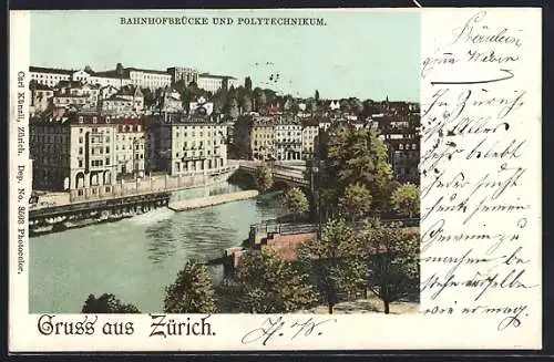 AK Zürich, Bahnhofbrücke und Polytechnikum