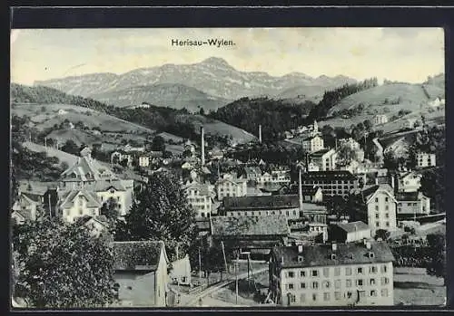 AK Herisau, Wylen, Teilansicht mit Bergpanorama aus der Vogelschau