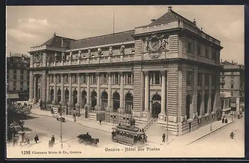 AK Genève, Strassenbahn, Hôtel des Postes /Postamt