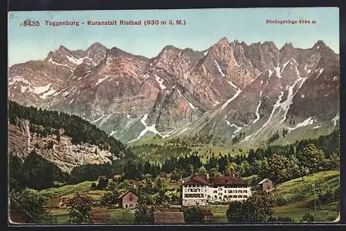 AK Toggenburg, Kuranstalt Rietbad mit Säntisgebirge