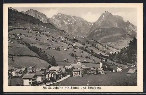 AK Alt St. Johann, Ort mit Säntis und Schafberg