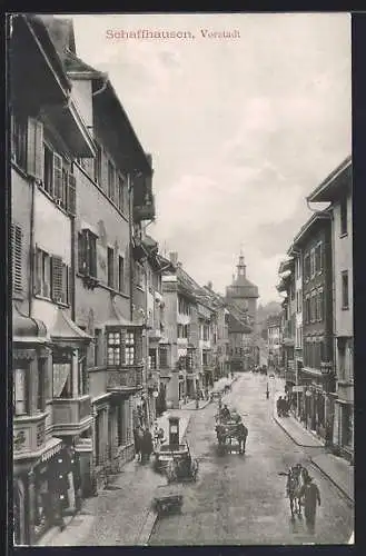 AK Schaffhausen, Vorstadt, Geschäft von J. Müller-Frankl mit Strassenpartie