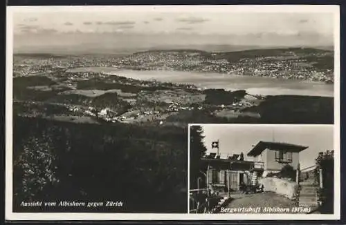 AK Zürich, Gasthaus Albishorn von E. A. Albrecht und Aussicht vom Albishorn