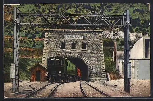 AK Kandersteg, Nordeingang des Lötschbergtunnels, Berner Alpenbahn