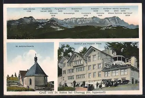 AK St. Anton bei Oberegg, Gasthof und Pension Rössle, St. Antons-Kapelle und Alpenpanorama