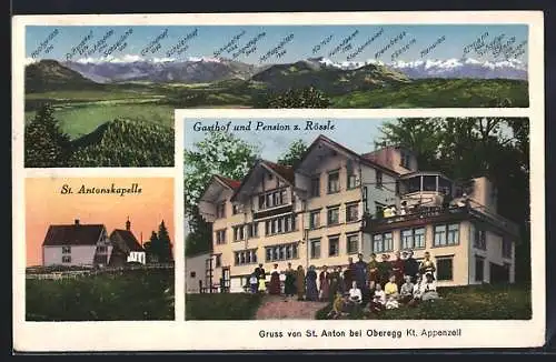 AK St. Anton bei Oberegg, Gasthof und Pension z. Rössle, Alpenpanorama und St. Antonskapelle