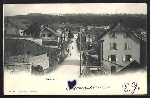 AK Boncourt, Strassenpartie aus der Vogelschau