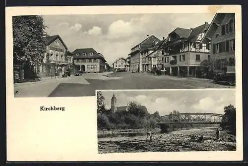 AK Kirchberg /BE, Strassenpartie am Gasthof Sonne, an der Brücke