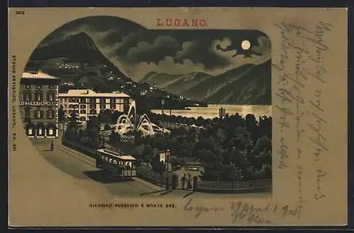 Mondschein-Lithographie Lugano, Giardino Pubblico e Monte Brè