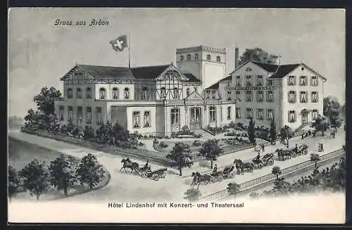 Künstler-AK Arbon, Hotel Lindenhof mit Konzert - und Theatersaal