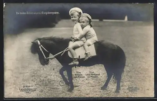 AK Prinz Wilhelm und Prinz Louis Ferdinand auf einem Pony