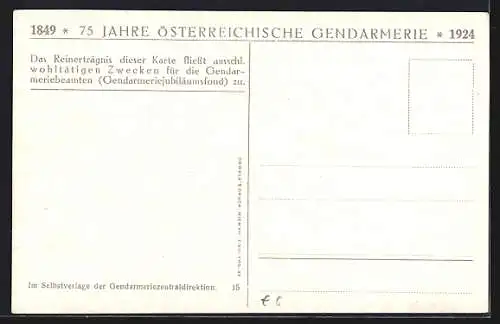 AK 75 Jahre Österreichische Gendarmerie 1924, K. K. Gendarmerie 1914-1918