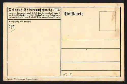 AK Braunschweig, Kriegshilfe 1915, Einschiffung bei Elsfleth, Ernst August Gedächtnisfeier