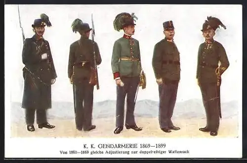 AK K. K. Gendarmerie in den Uniformen von 1869-1899