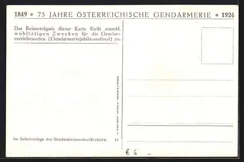 AK 75 Jahre Österreichische Gendarmerie 1924, K. K. Gendarmerie 1899-1918, Rittmeister, Stabsoffizier