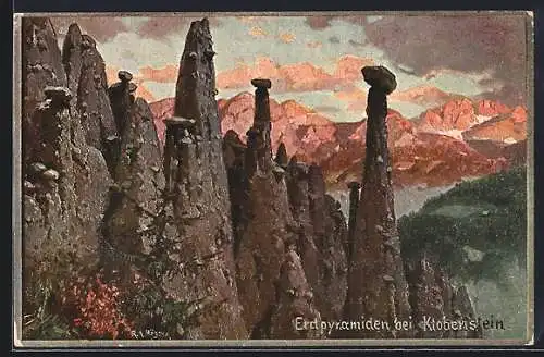 Künstler-AK Rudolf Alfred Höger: Klobenstein, Blick auf die Erdpyramiden