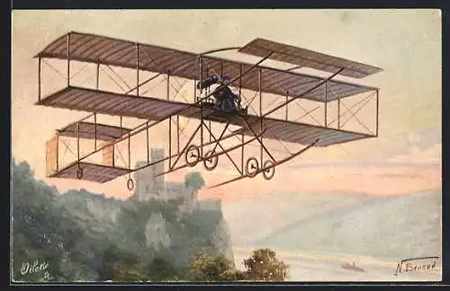 AK Farman Aeroplane, Flugzeug in der Luft