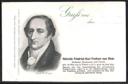 AK Porträt Heinrich Friedrich Karl Freiherr vom Stein, Befreiungskriege