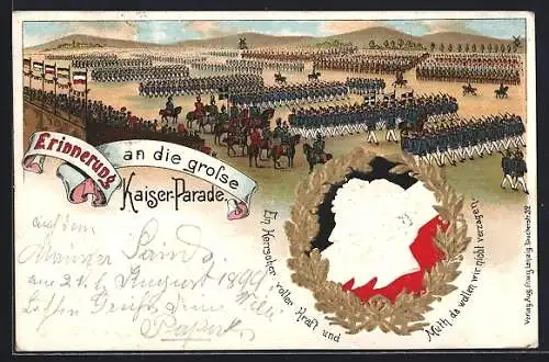 Lithographie Erinnerung an die grosse Kaiser-Parade, Portrait des Kaiserpaares