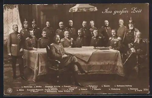 AK Aus grosser Zeit, die Heerführer am Tisch, Kronprinz, v. Mackensen, v. Einem, v. Hindenburg